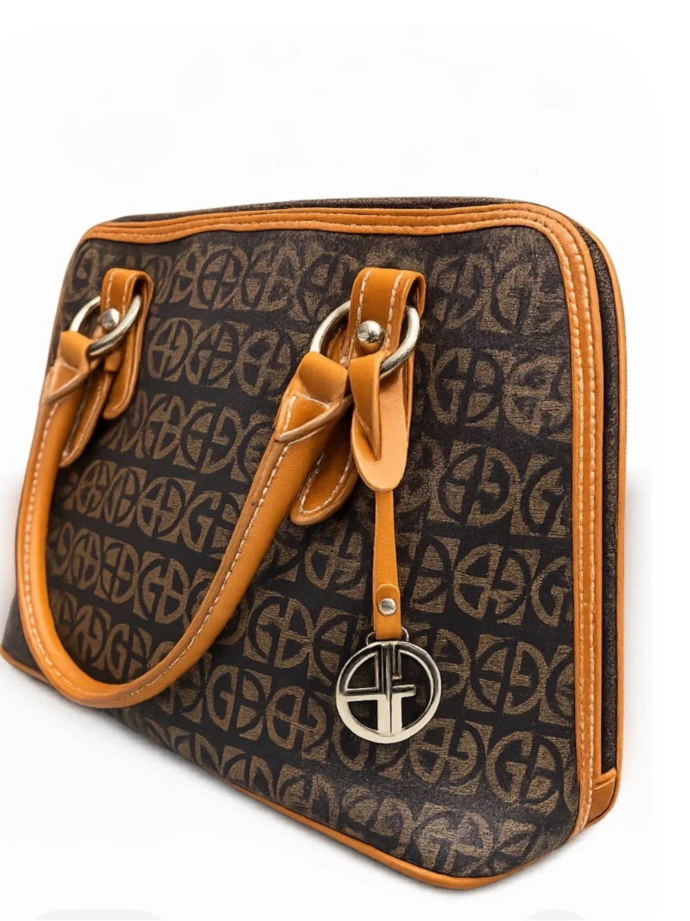 Giani Bernini Brown Monogram Satchel with Tan Trim